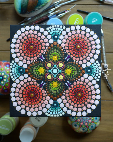 Original Painted Canvas Art, Mandala Art, Mandala Canvas 6x6 inch Thin Board