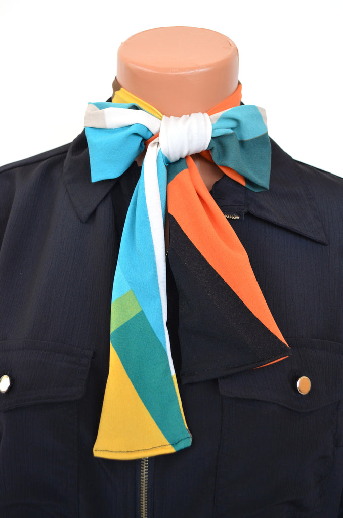 Women's Neck Tie Retro Colorblock Print Neck Tie Lightweight Layering Hair Tie Sash Belt Neck Bow - hisOpal Swimwear - 1