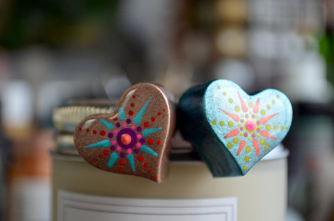 Cute Fridge Magnets, Hand Painted Mandala Magnets, 2 Refrigerator Magnets, Candy Hearts