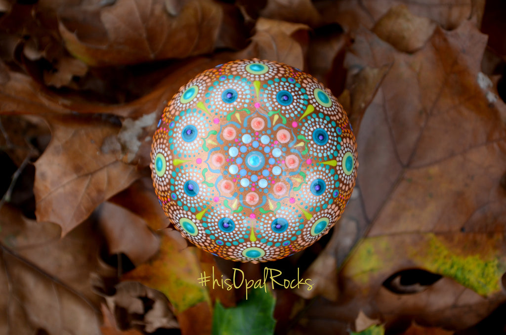 Hand Painted Mandala Stone, Boho Wedding, Jewel Drop Mandala, hisOpal Rocks
