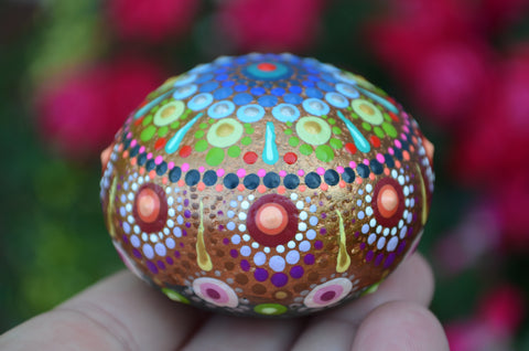 Mandala Stone, Hand Painted Rock, Painted Stone, Jewel Drop Mandala, Rainbow Mandala