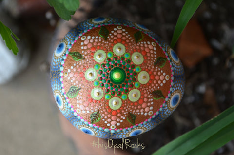 Copper Leaf Mandala, Hand Painted Rock, Decorative Rock, Unique Mandala, Nature Mandala