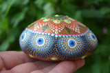 Copper Leaf Mandala, Hand Painted Rock, Decorative Rock, Unique Mandala, Nature Mandala