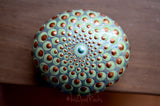 Hand Painted Mandala, Copper and Mint, Peacock Feather Design, Metallic Mandala