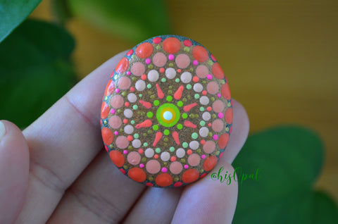 Fridge Magnet Coral Copper Green, Painted Rock Mandala, Mini Mandala Magnet, Refrigerator Magnet, Kitchen Decor, Housewarming Gift