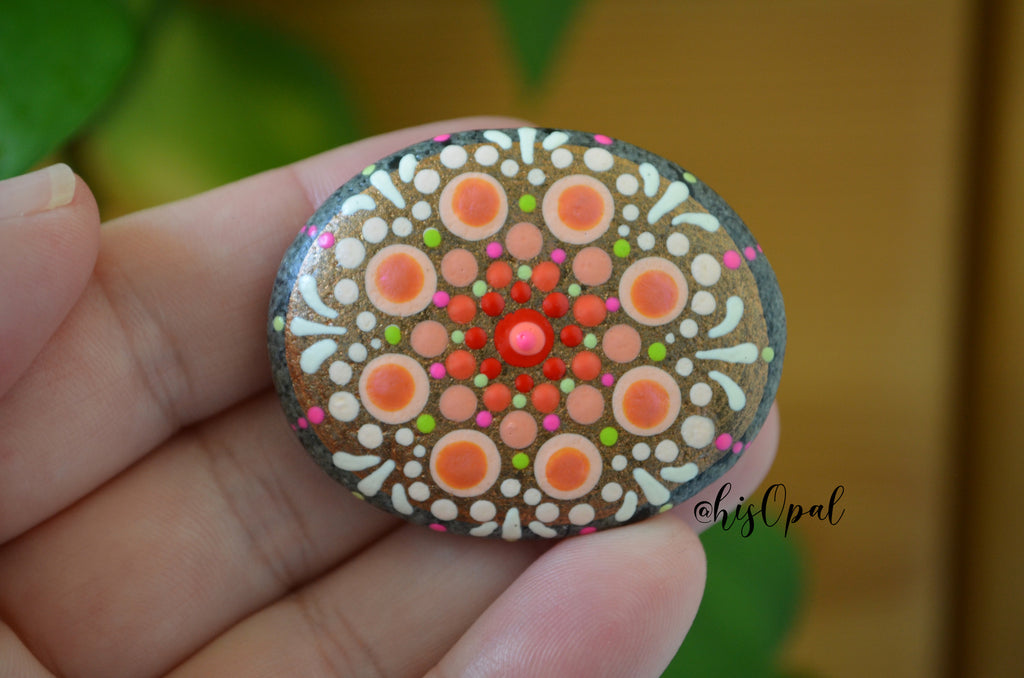 Fridge Magnet Coral Copper, Painted Rock Mandala, Mini Mandala Magnet, Refrigerator Magnet, Kitchen Decor, Housewarming Gift