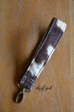 Hand Made Wrist Strap, "Cow Print" Brown Back, approx. 7.5 inches, purse strap