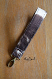 Hand Made Wrist Strap, "Cow Print" Brown Back, approx. 7.5 inches, purse strap