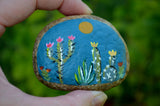 Painted Rock Desert, Cactus Rock, Turquoise Cactus Garden, Hand Painted Rock, Southwestern Decor