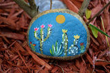 Painted Rock Desert, Cactus Rock, Turquoise Cactus Garden, Hand Painted Rock, Southwestern Decor