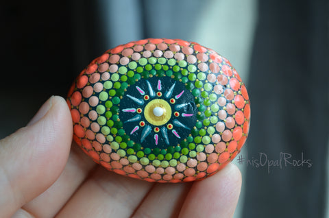 Mandala Stone, Painted Rock, Mandala Rock, Rainbow Dot Art, Hand Painted Rock, Boho Decor