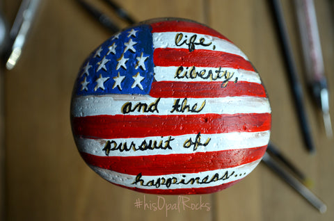 American Flag Art, Hand Painted Stone, Painted Rock, USA Art, Patriotic Art, USA Flag