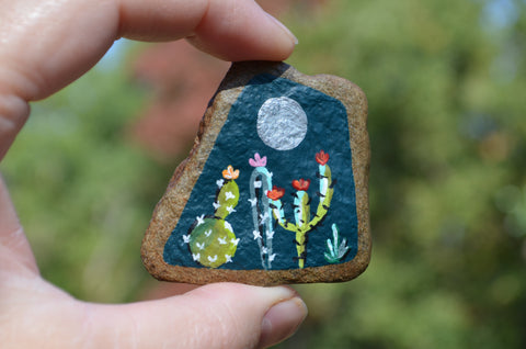Painted Rock Desert, Cactus Decor, Cactus Rock, Hand Painted Rock, Southwestern Decor, Cacti
