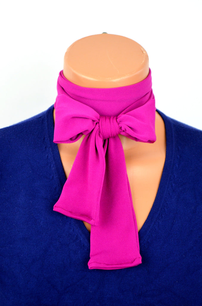 Fuchsia Scarf Neck Tie Lightweight Layering Fashion Dark Pink Neck Bow Head Wrap Cravat Ascot - hisOpal Swimwear - 1