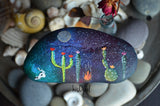 Painted Rock Desert, Cactus Rock, Hand Painted Rock, Southwestern, Galaxy Night Sky