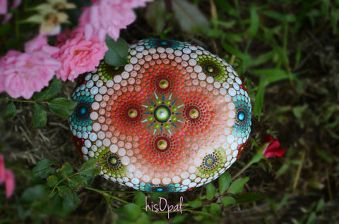 Painted Garden Stone, Mandala Stone, Hand Painted Rock, Garden Decor, Gardener's Gift