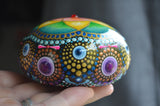 Geometric Mandala Stone, Hand Painted Rock, Rainbow Mandala, Boho Decor