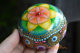 Geometric Mandala Stone, Hand Painted Rock, Rainbow Mandala, Boho Decor