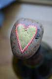 Painted Rock Heart, Hand Painted Rock, Gold Painted Heart, Love Amulet, Pocket Rock