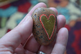 Painted Rock Heart, Hand Painted Rock, Gold Painted Heart, Love Amulet, Pocket Rock