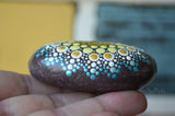 Mandala Stone, Hand Painted Rock, Aqua and Gold, Mandala Rock, Boho Decor