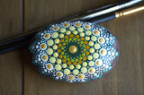 Mandala Stone, Hand Painted Rock, Aqua and Gold, Mandala Rock, Boho Decor
