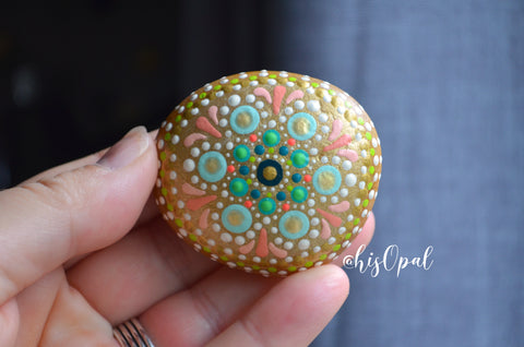 hand painted mandala stone, painted rock, rock painting, mandala paperweight