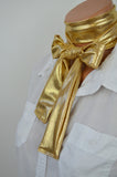 Metallic Gold Scarf Neck Tie Lightweight Neck Bow Womens Ascot Gold Cravat Unisex - hisOpal Swimwear - 2