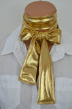 Metallic Gold Scarf Neck Tie Lightweight Neck Bow Womens Ascot Gold Cravat Unisex - hisOpal Swimwear - 3