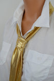 Metallic Gold Scarf Neck Tie Lightweight Neck Bow Womens Ascot Gold Cravat Unisex - hisOpal Swimwear - 1