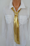 Metallic Gold Scarf Neck Tie Lightweight Neck Bow Womens Ascot Gold Cravat Unisex - hisOpal Swimwear - 4