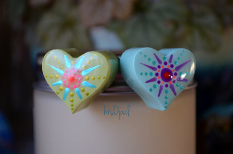 Cute Fridge Magnets, Hand Painted Mandala Magnets, 2 Refrigerator Magnets, Candy Hearts