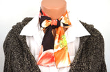 Womens Neck tie Hibiscus Floral Print Neck Scarf Lightweight Scarf Head Wrap Ascot Tie Peach Orange - hisOpal Swimwear - 2