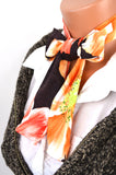Womens Neck tie Hibiscus Floral Print Neck Scarf Lightweight Scarf Head Wrap Ascot Tie Peach Orange - hisOpal Swimwear - 3
