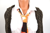 Womens Neck tie Hibiscus Floral Print Neck Scarf Lightweight Scarf Head Wrap Ascot Tie Peach Orange - hisOpal Swimwear - 4