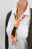 Womens Neck tie Hibiscus Floral Print Neck Scarf Lightweight Scarf Head Wrap Ascot Tie Peach Orange - hisOpal Swimwear - 5