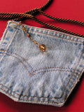 Upcycled Denim Levi's Pocket Purse Lavender Zipper, Copper Cord - hisOpal Swimwear - 1