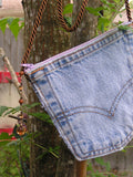 Upcycled Denim Levi's Pocket Purse Lavender Zipper, Copper Cord - hisOpal Swimwear - 4