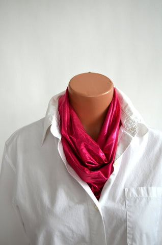 Metallic Hot Pink Infinity Scarf Lightweight Layering Fashion Piece Womens and Teens Holiday Ascot