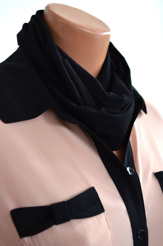 Classic Black Infinity Scarf Lightweight Scarf Womens Ascot Neck Warmer