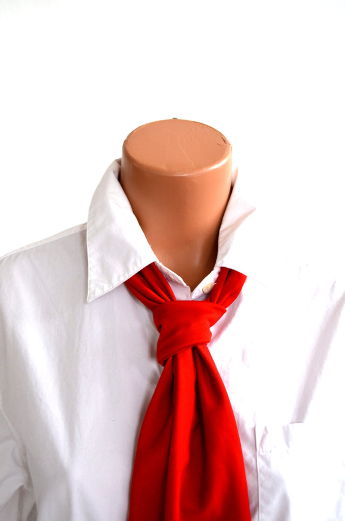 Tomato Red Scarf Women's Neck Tie Lightweight Scarf Head Wrap Cravat Unisex Club Wear Neck Bow - hisOpal Swimwear - 1