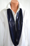 Long Infinity Scarf Metallic Navy Blue Lightweight Layering Fashion Accessories Women's Ascot - hisOpal Swimwear - 3