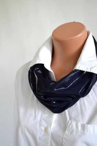 Long Infinity Scarf Metallic Navy Blue Lightweight Layering Fashion Accessories Women's Ascot