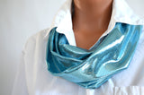 Metallic Hawaiian Blue Long Infinity Scarf Lightweight Layering Women's Ascot Neck Wrap hisOpal - hisOpal Swimwear - 2