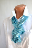 Metallic Hawaiian Blue Long Infinity Scarf Lightweight Layering Women's Ascot Neck Wrap hisOpal - hisOpal Swimwear - 3