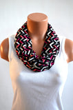 Infinity Scarf Peach, Grey, Black and White Chevron Print Lightweight Layering Fashion Accessory Women's Ascot Neck Warmer - hisOpal Swimwear - 4