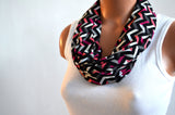 Infinity Scarf Peach, Grey, Black and White Chevron Print Lightweight Layering Fashion Accessory Women's Ascot Neck Warmer - hisOpal Swimwear - 5