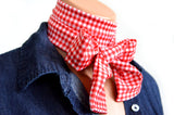 Women's Neck Tie Red Gingham Print Neck Bow Lightweight Scarf Layering Hair Tie Ladie's Ascot - hisOpal Swimwear - 2