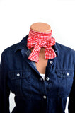 Women's Neck Tie Red Gingham Print Neck Bow Lightweight Scarf Layering Hair Tie Ladie's Ascot - hisOpal Swimwear - 1