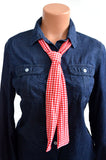 Women's Neck Tie Red Gingham Print Neck Bow Lightweight Scarf Layering Hair Tie Ladie's Ascot - hisOpal Swimwear - 4